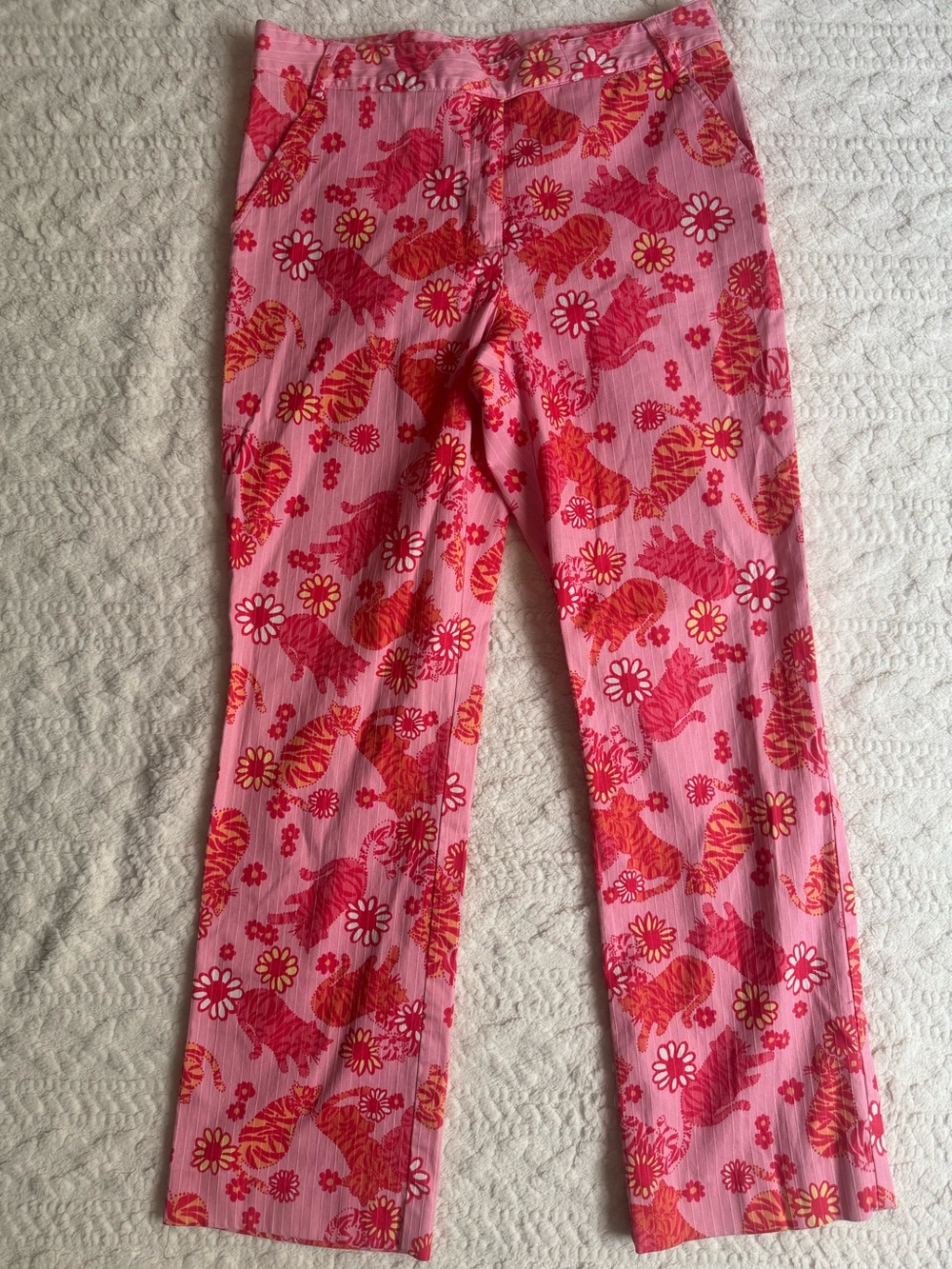 Lilly Pulitzer Pink Tiger Floral Print Crop Pants Cotton Stretch Size 8